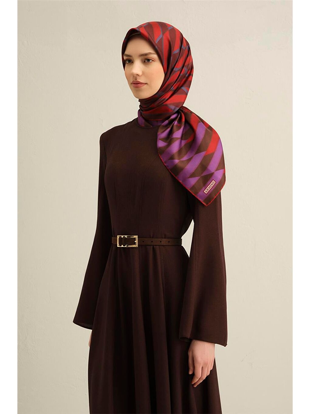 Bordo Geometrik Desenli Saf İpek Twill Eşarp 9325 83