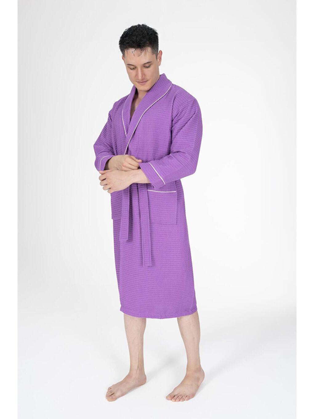 Kaos Serisi Şal Yaka Pike Bornoz Sabahlık Lila-2