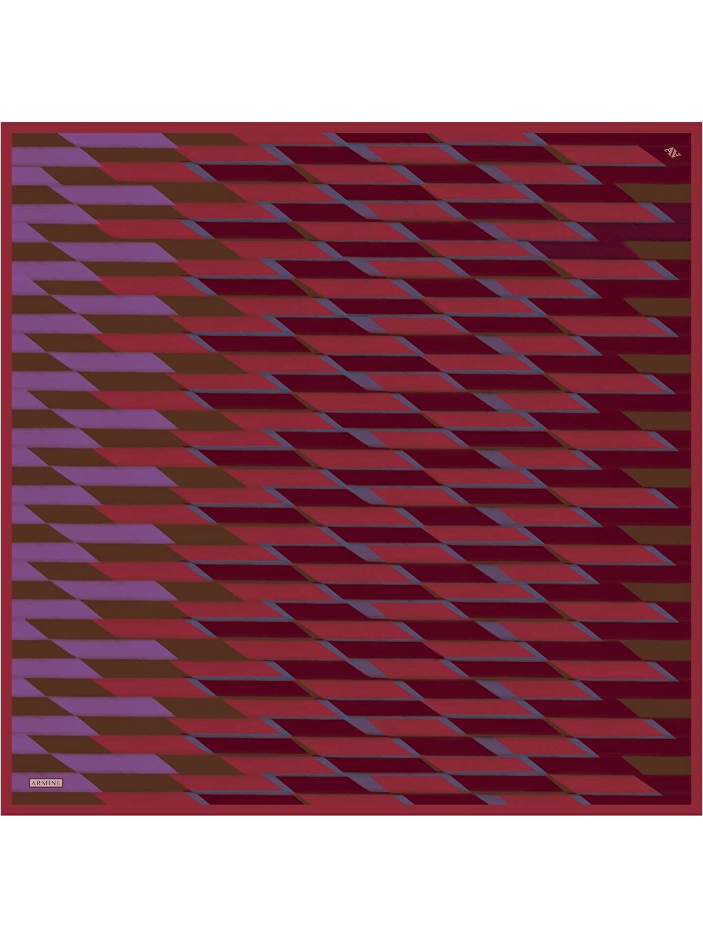 Bordo Geometrik Desenli Saf İpek Twill Eşarp 9325 83-3