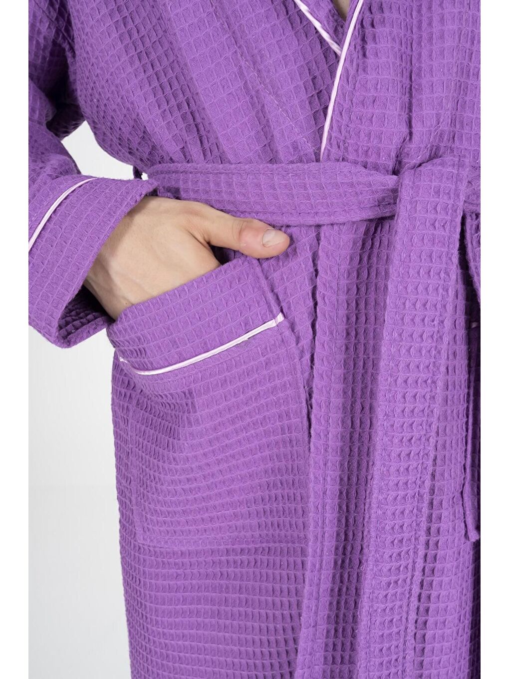 Kaos Serisi Şal Yaka Pike Bornoz Sabahlık Lila-3