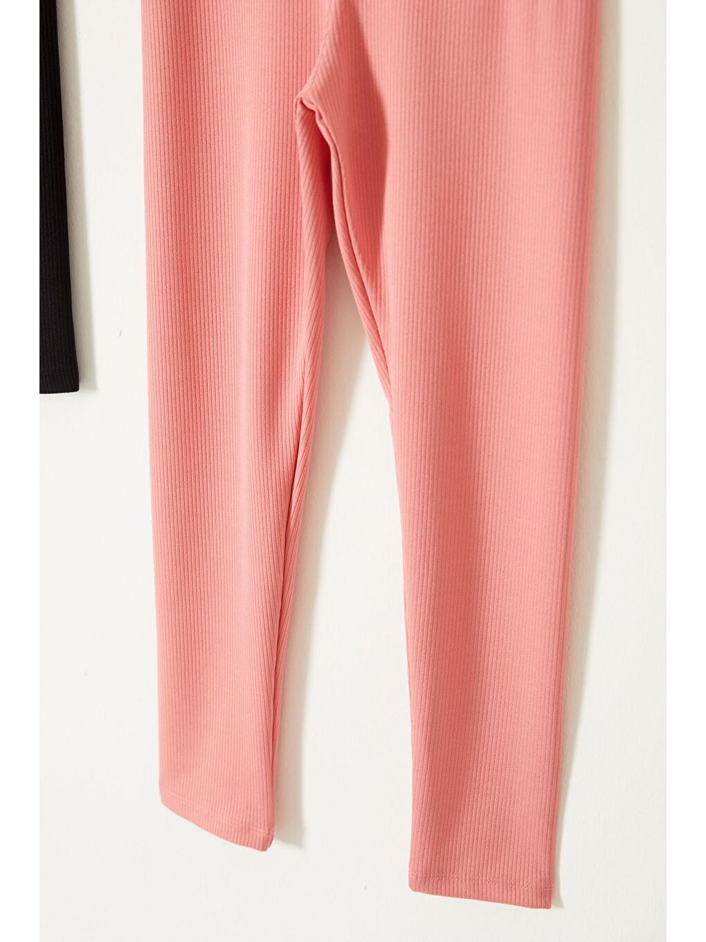 Yazı Nakışlı Kız Çocuk Yüksek Bel Fitilli 2'li Tayt Siyah-Somon-2