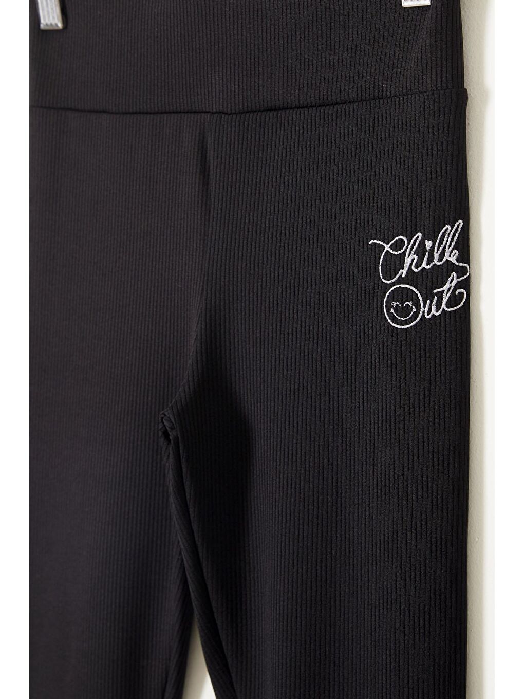 Yazı Nakışlı Kız Çocuk Yüksek Bel Fitilli 2'li Tayt Siyah-Somon-3