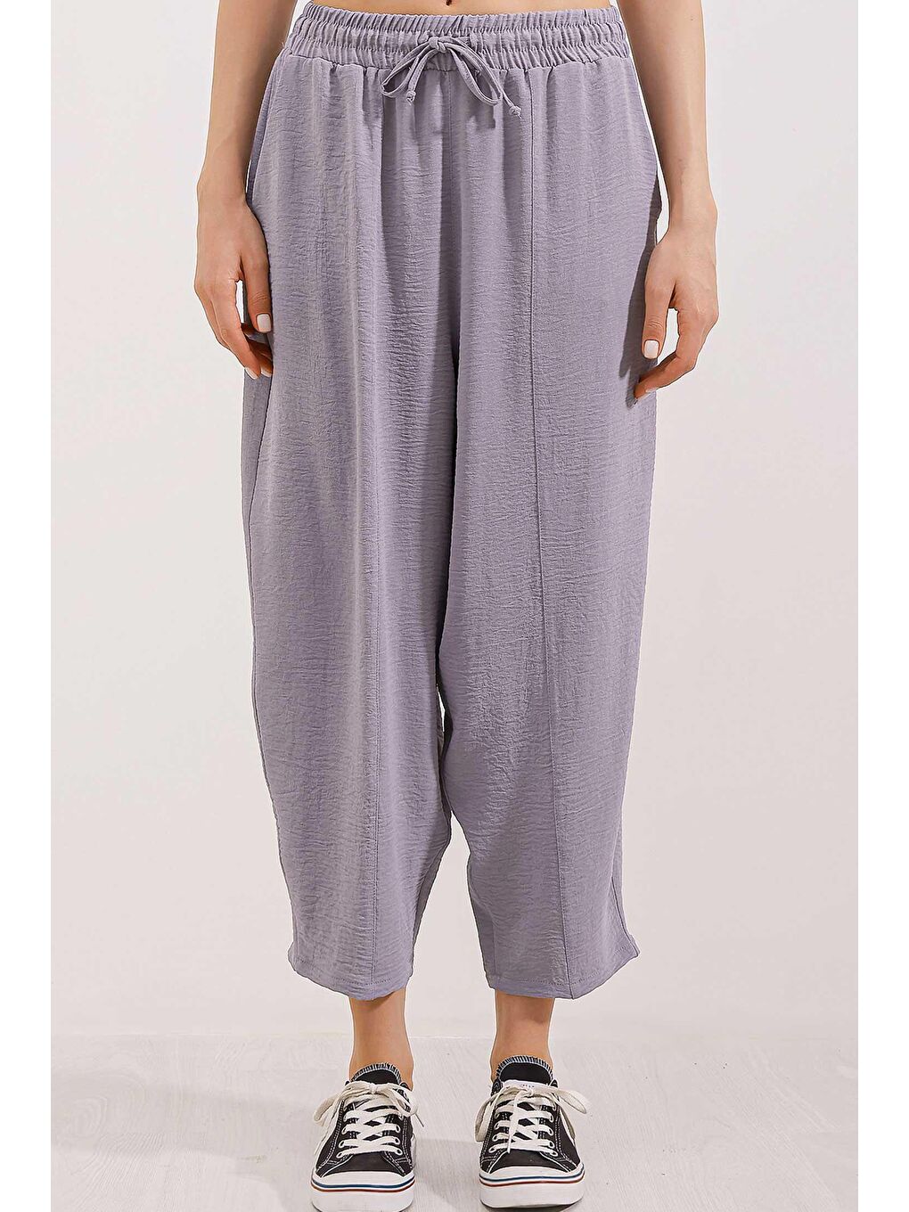 6591 Dokuma Şalvar Pantolon - Gri