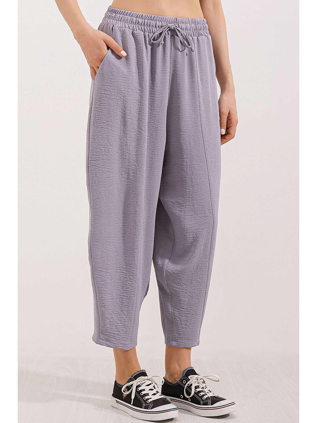 6591 Dokuma Şalvar Pantolon - Gri-1