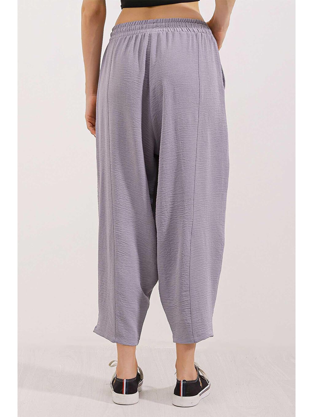 6591 Dokuma Şalvar Pantolon - Gri-2