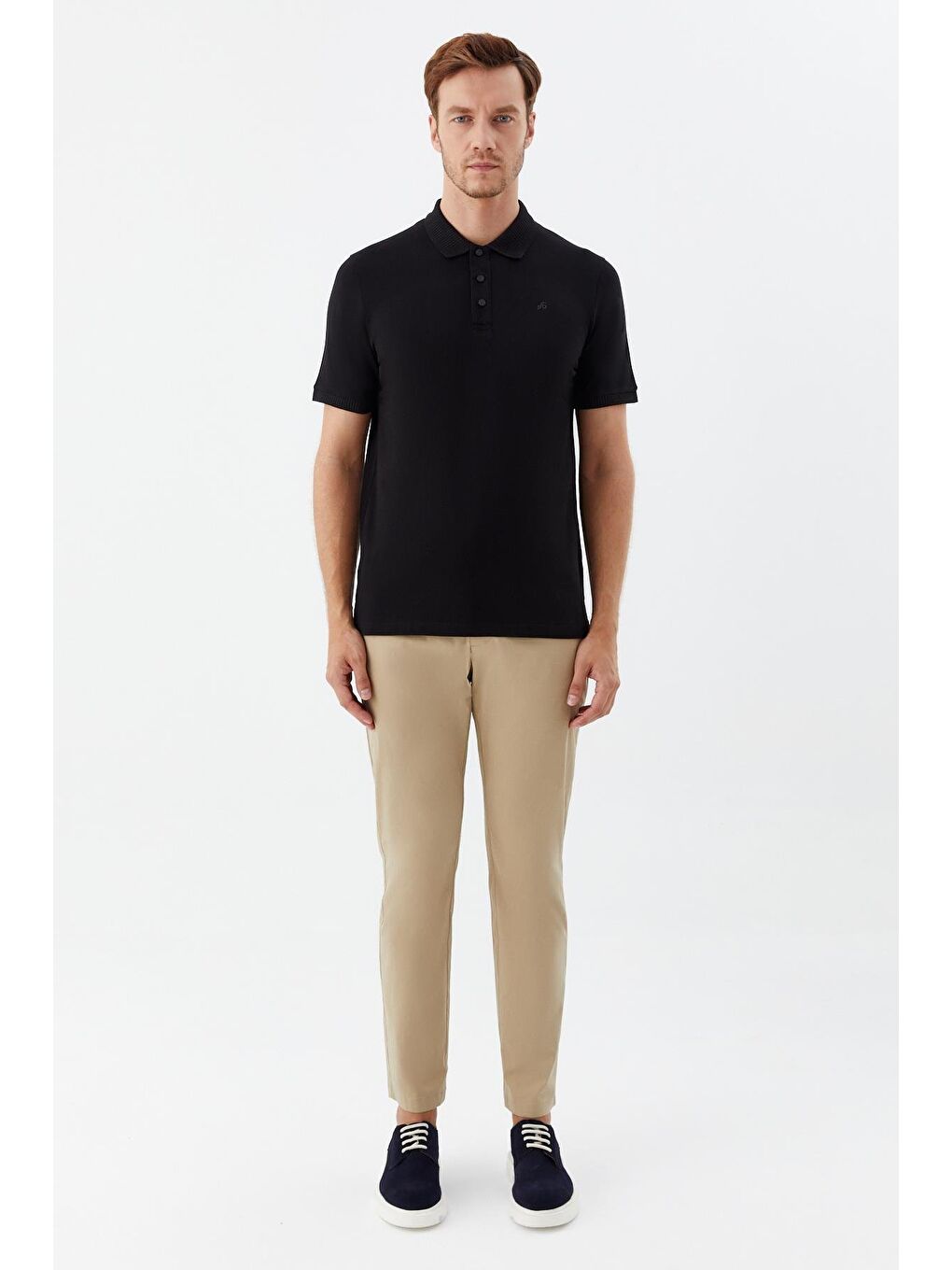 Siyah Standart Fit %100 Pamuk Polo Yaka Erkek Tişört-1