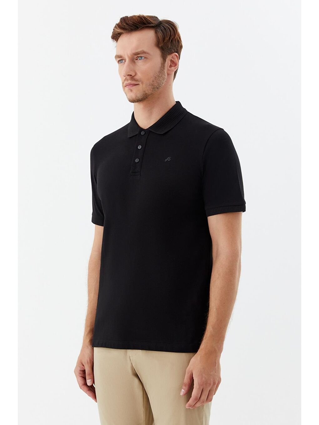 Siyah Standart Fit %100 Pamuk Polo Yaka Erkek Tişört-2