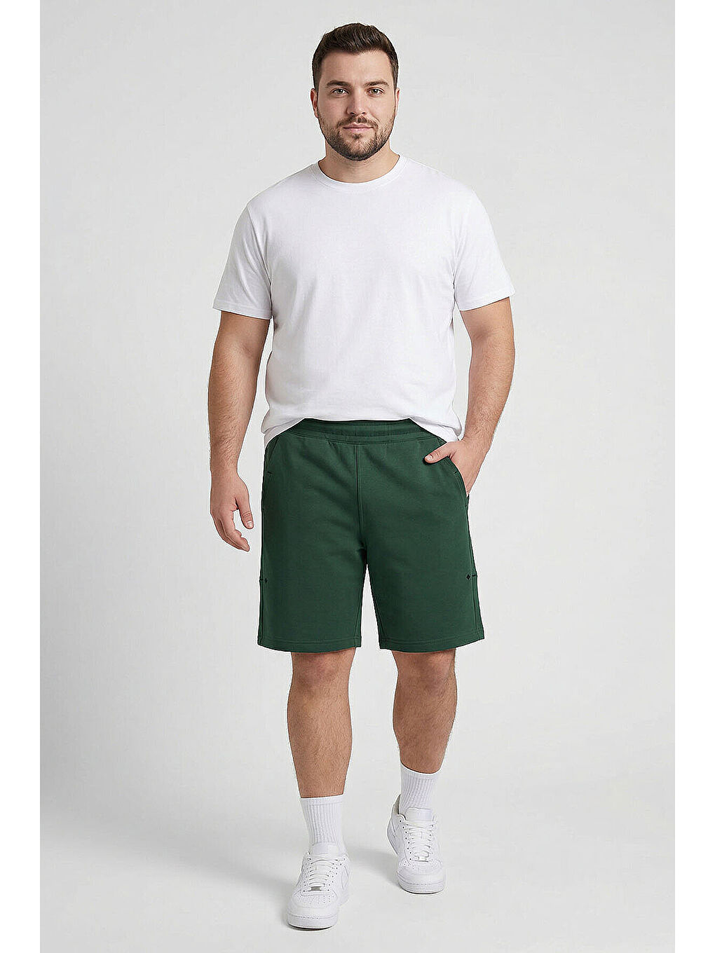 Rahat Form 2li Paket Koyu Bej-Çam Yeşili Büyük Beden Erkek Şort - 81297-1