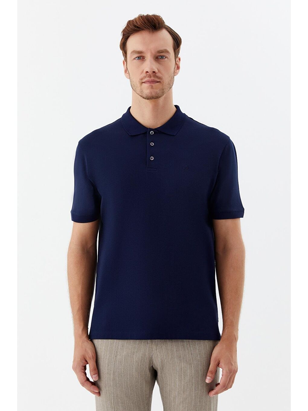 Lacivert %100 Pamuk Düğmeli Polo Yaka Erkek T-Shirt