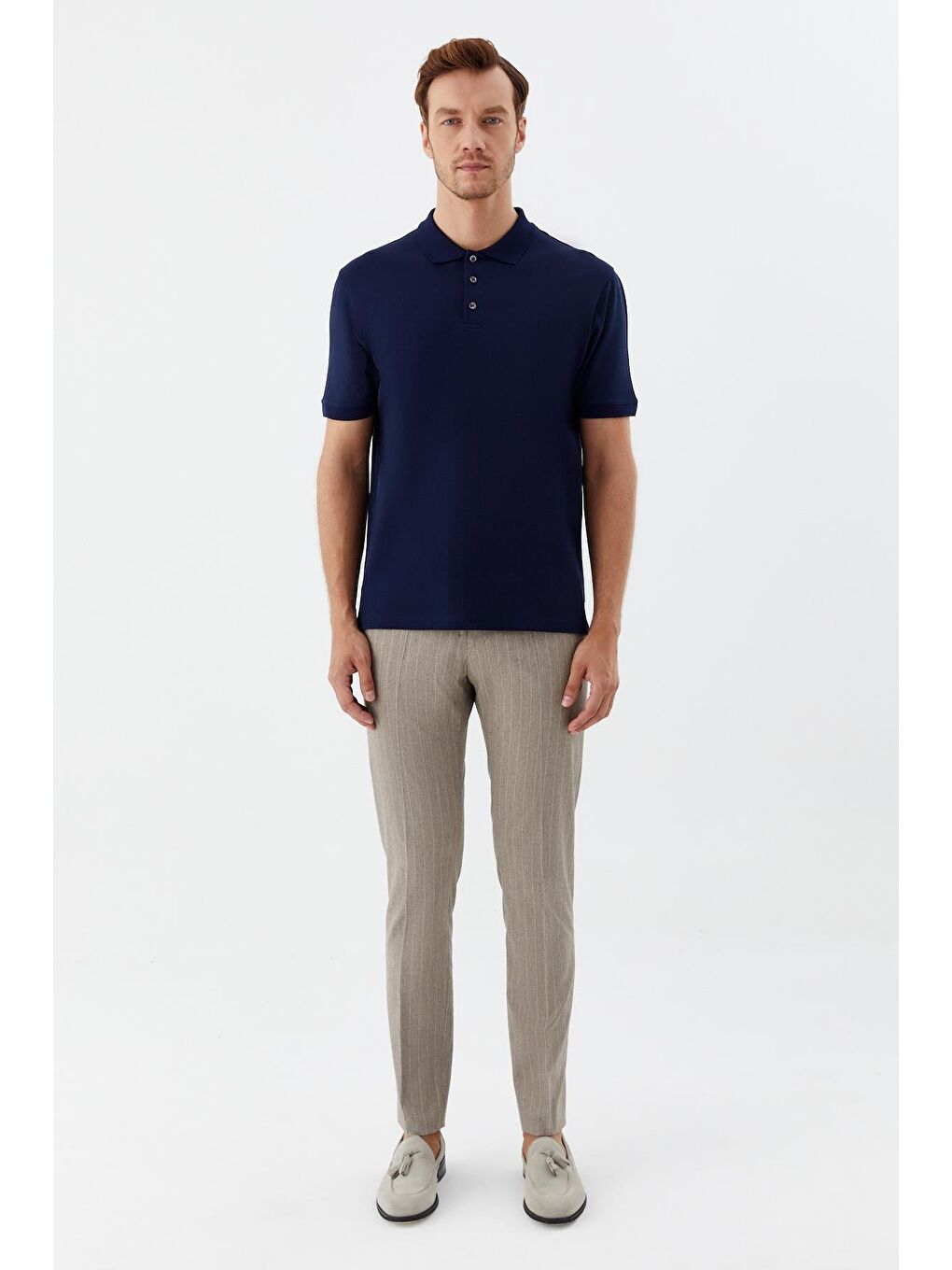 Lacivert %100 Pamuk Düğmeli Polo Yaka Erkek T-Shirt-1