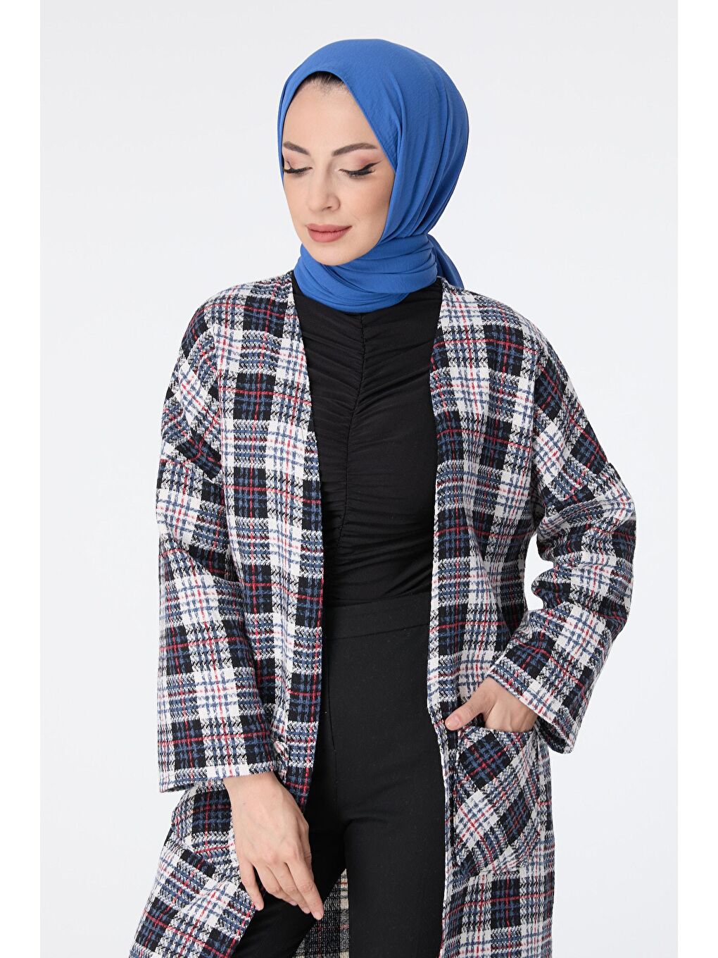 Ceket Yaka Kadın Mavi Trenç - 13037-1