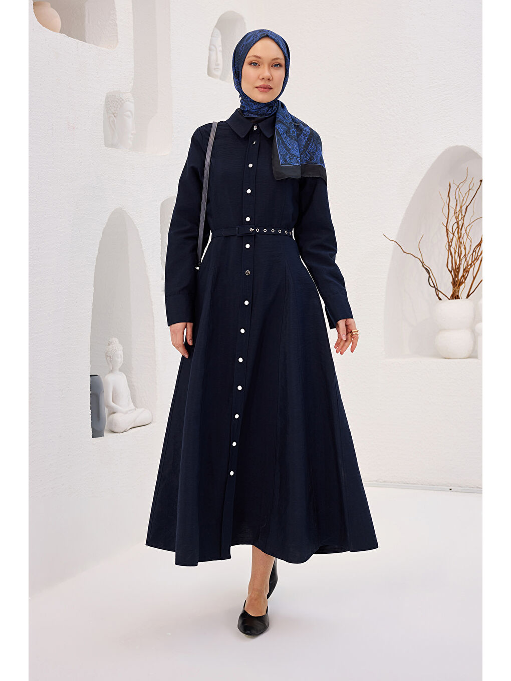 Kadın Dilimli Cupra Elbise Lacivert