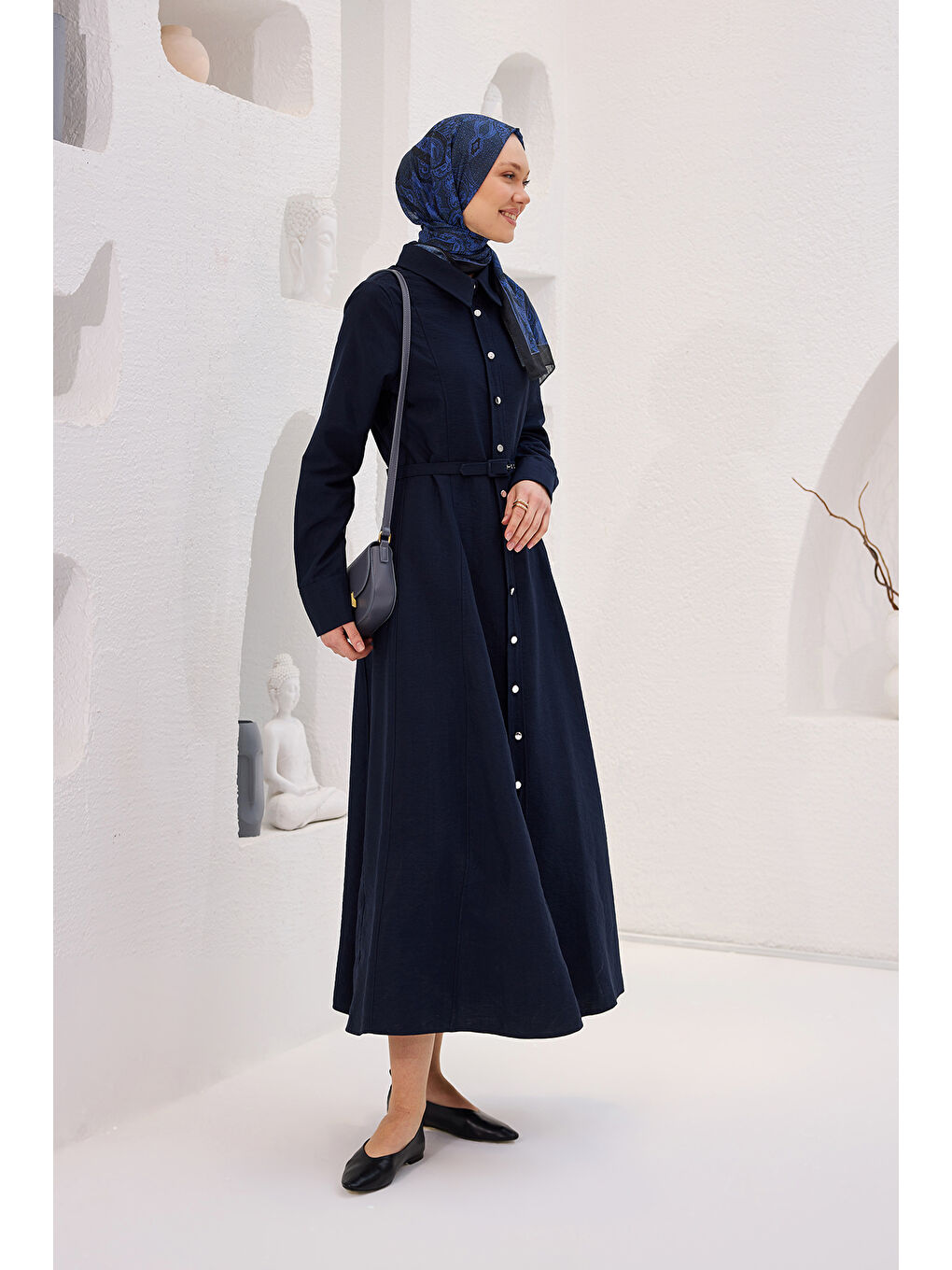 Kadın Dilimli Cupra Elbise Lacivert-2