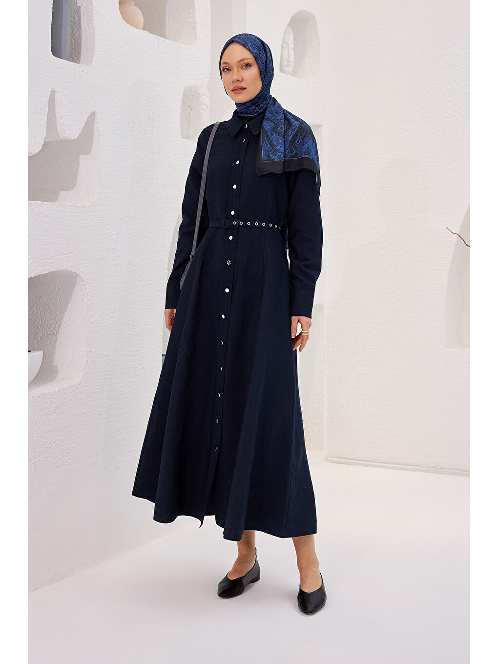 Kadın Dilimli Cupra Elbise Lacivert-3