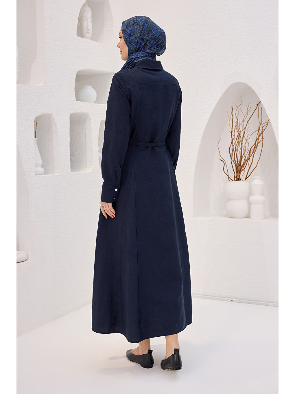 Kadın Dilimli Cupra Elbise Lacivert-4