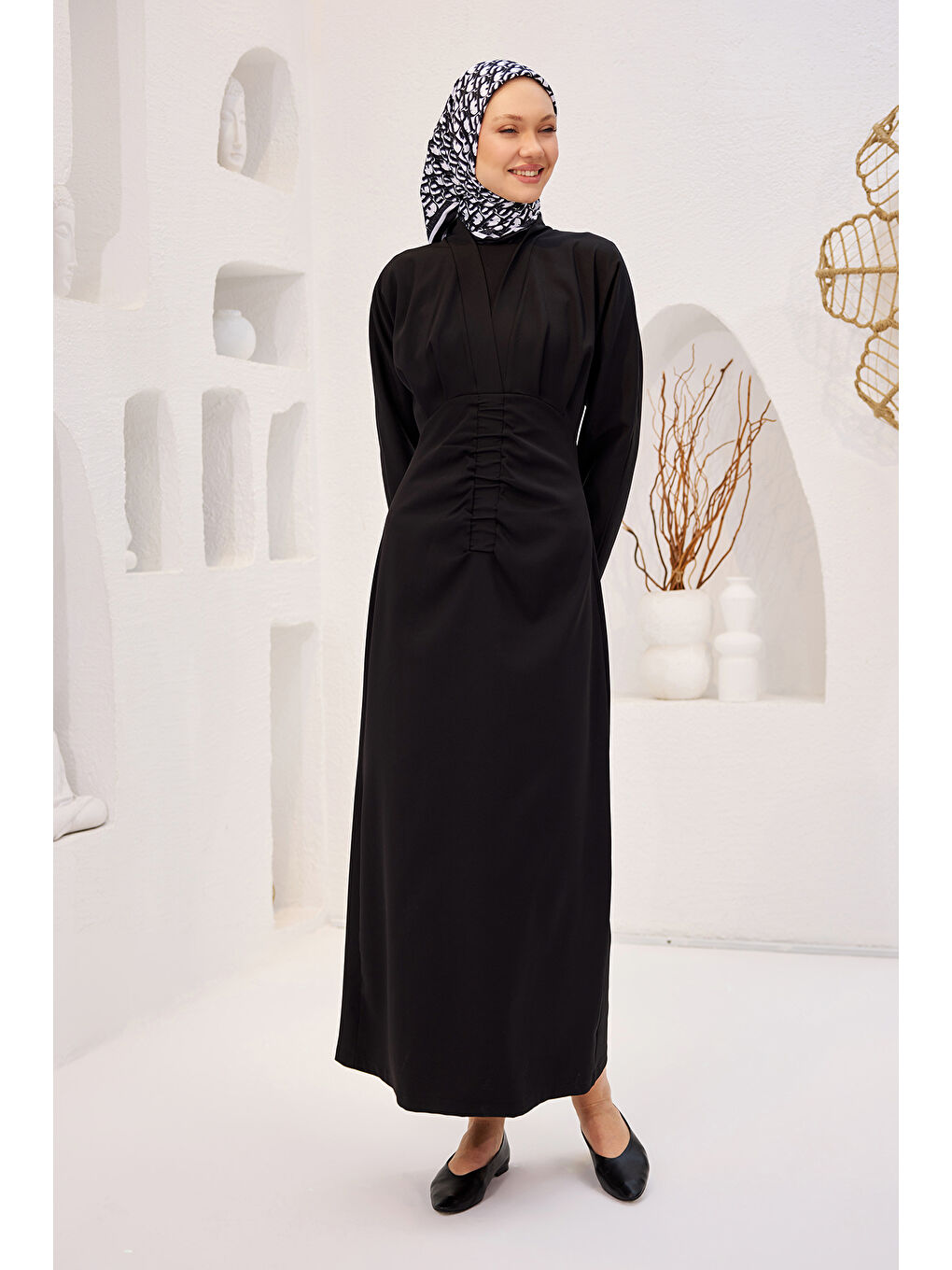 Kadın Önü Drapeli Krep Elbise  Siyah