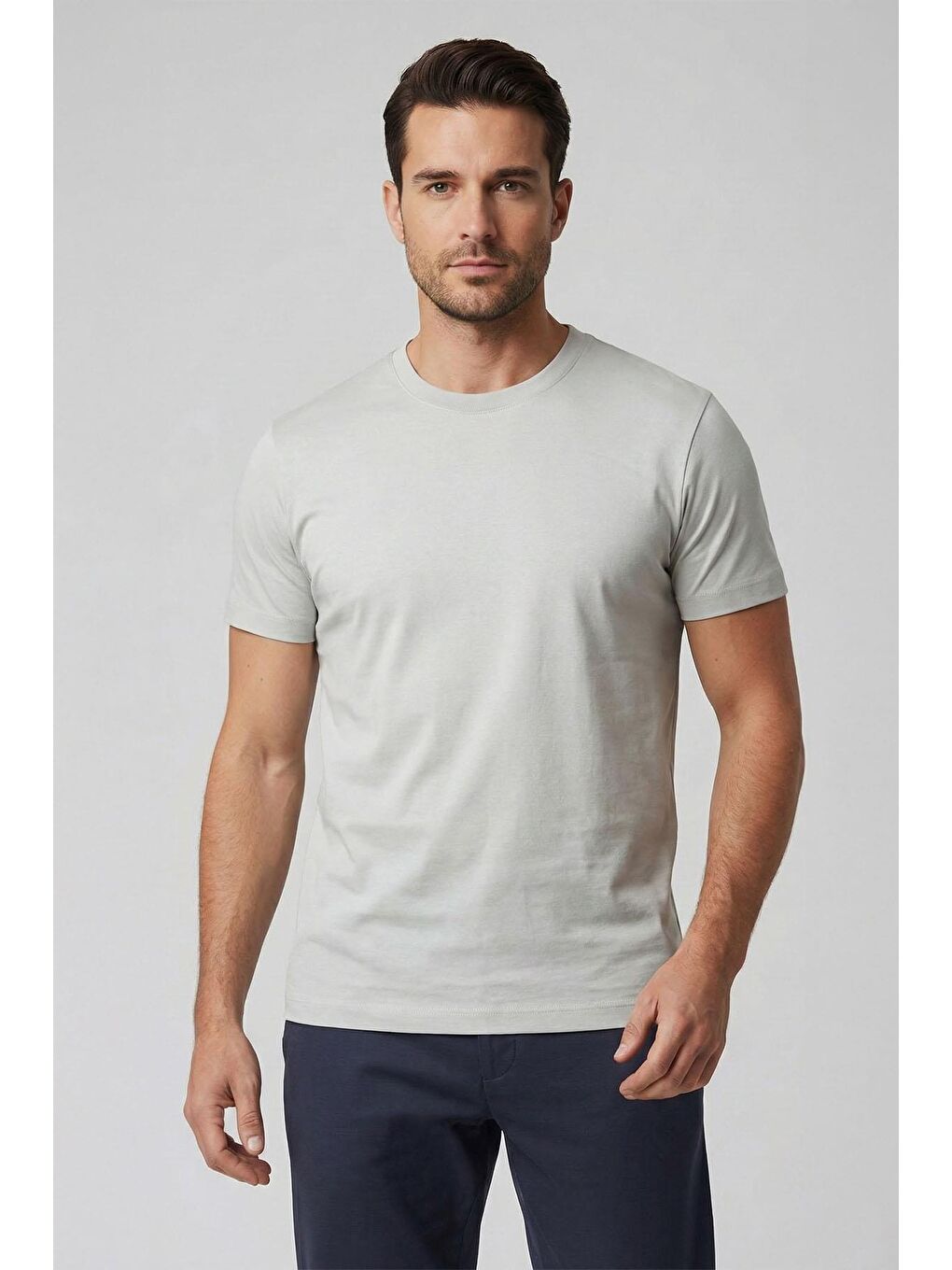 Giotelli Gri Regular Fit %100 Pamuk Bisiklet Yaka Erkek Tişört