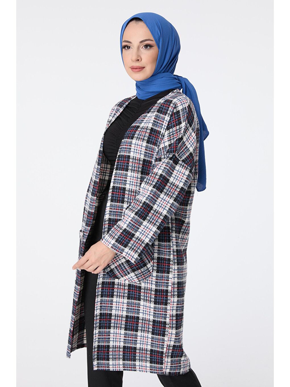 Ceket Yaka Kadın Mavi Trenç - 13037-2