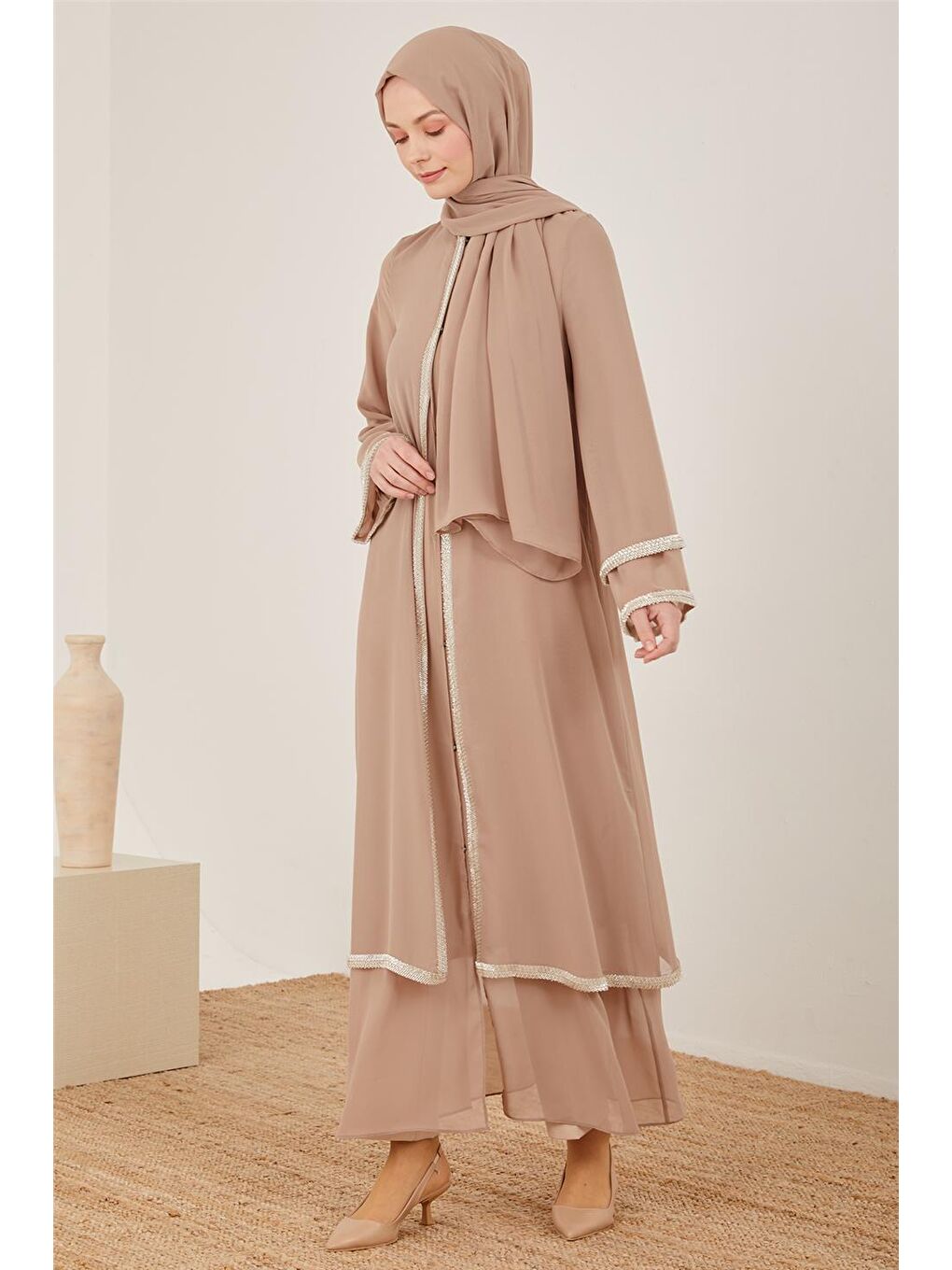 ARMİNE Bej Şık Abaya 23Y8400 - 1