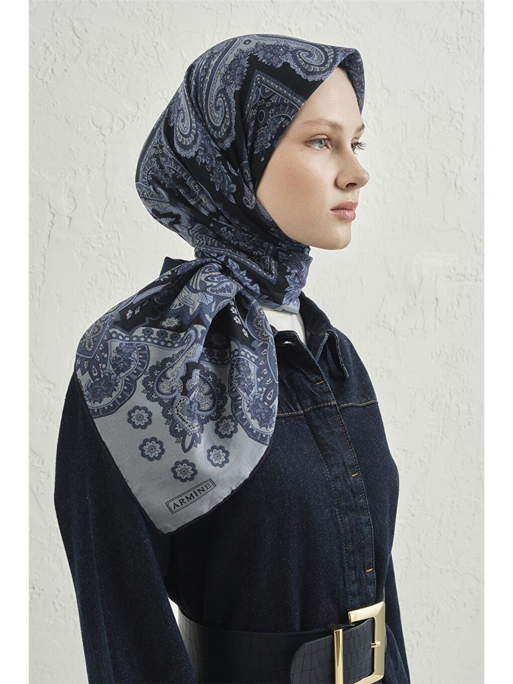 İndigo Çiçek Eşarp 48 50-1