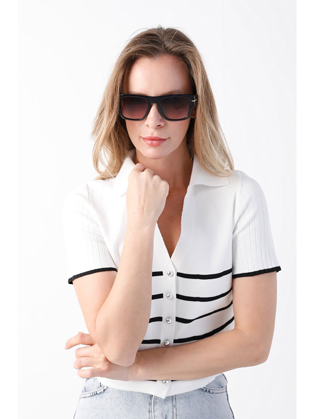 Pembe Dikdörtgen Çerçeveli Metal Aksesuarlı Güneş Gözlüğü