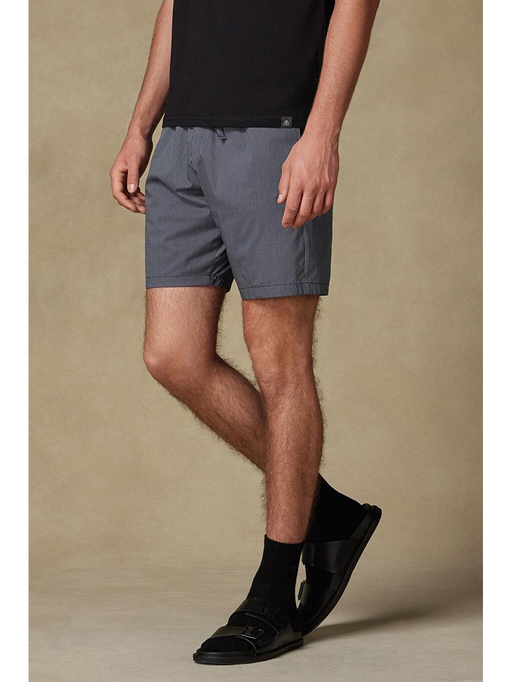 Sky Poplin Stretch Pamuk Karışımlı Comfort Fit Siyah Erkek Kareli Şort-2