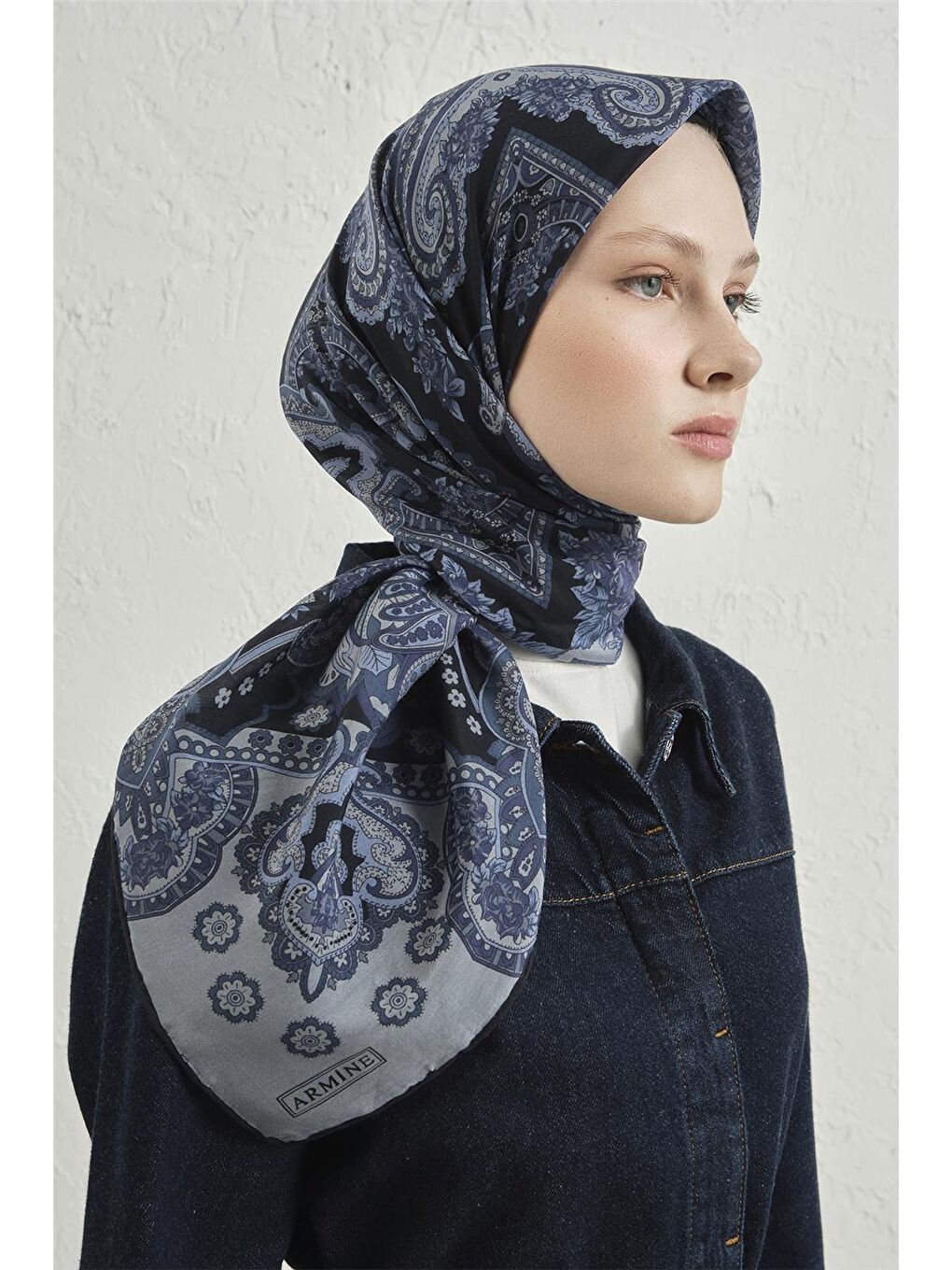 İndigo Çiçek Eşarp 48 50-2