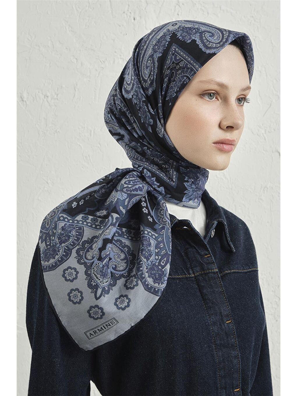 İndigo Çiçek Eşarp 48 50-3