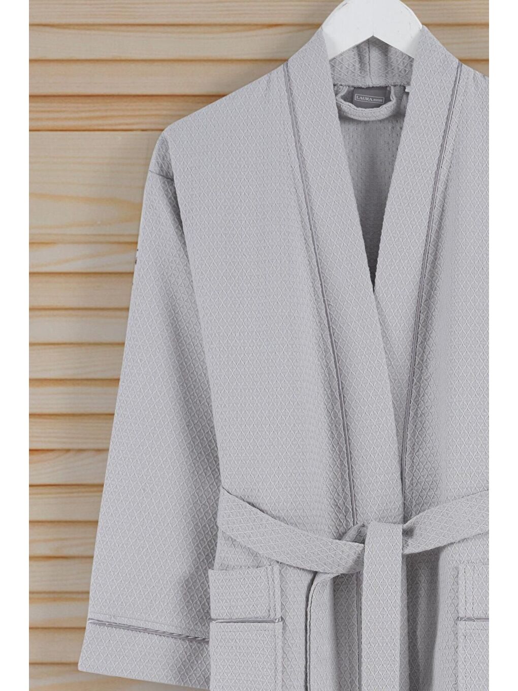 Dama Serisi Kimono Yaka Pike Bornoz Sabahlık Açık Gri-1