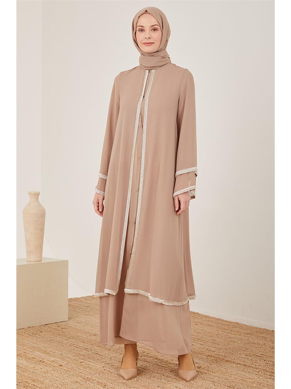 ARMİNE Bej Şık Abaya 23Y8400 - 4