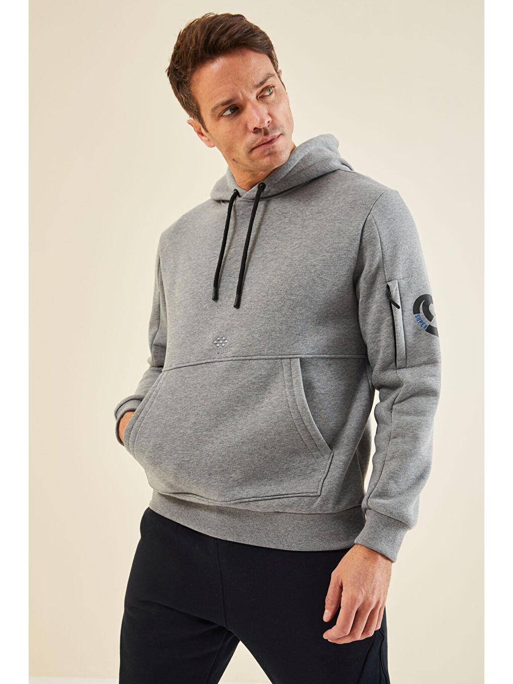 TOMMYLIFE Gri Melanj Rahat Form Erkek Sweatshirt - 88298