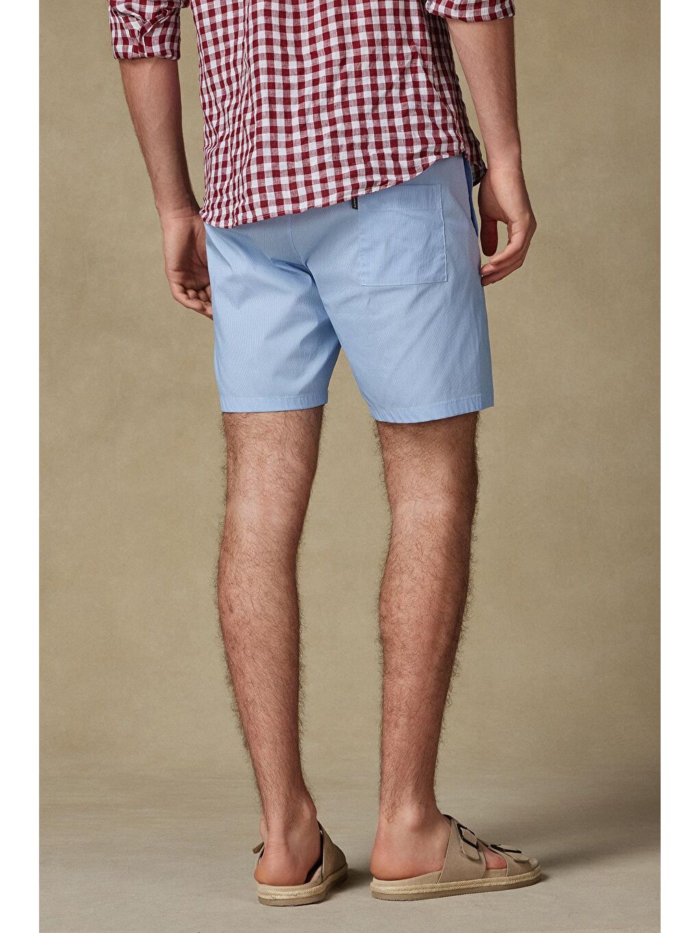 Sky Poplin Stretch Pamuk Karışımlı Comfort Fit Açık Mavi Erkek Kareli Şort-3