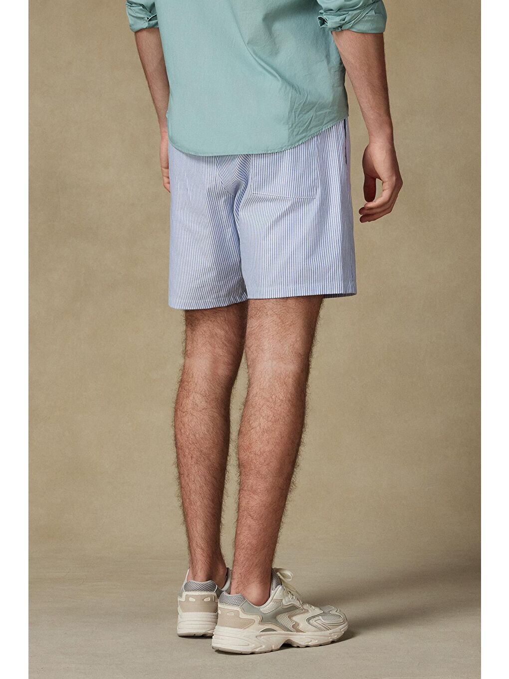 Sky Oxford Stretch Pamuk Karışımlı Comfort Fit Koyu Mavi Erkek Çizgili Şort-3