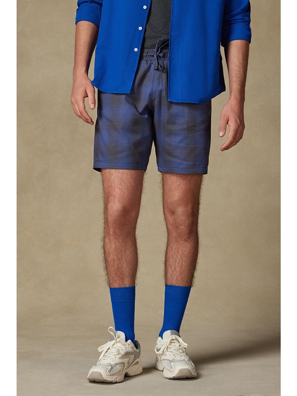 Sky Poplin Pamuklu Comfort Fit Lacivert Erkek Çizgili Şort-1