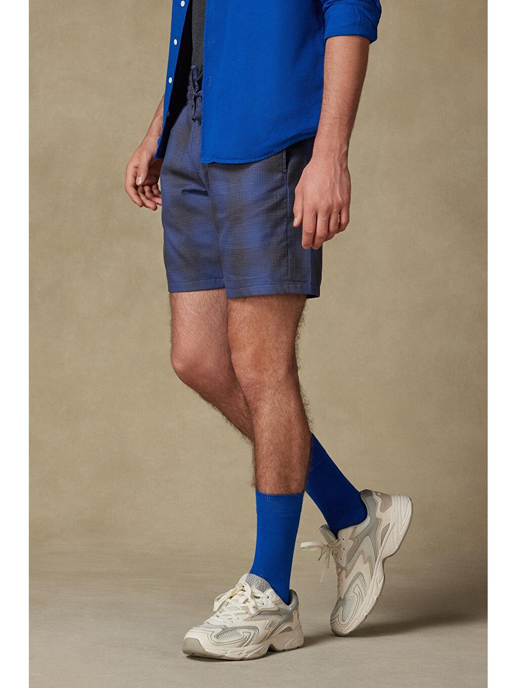 Sky Poplin Pamuklu Comfort Fit Lacivert Erkek Çizgili Şort-2