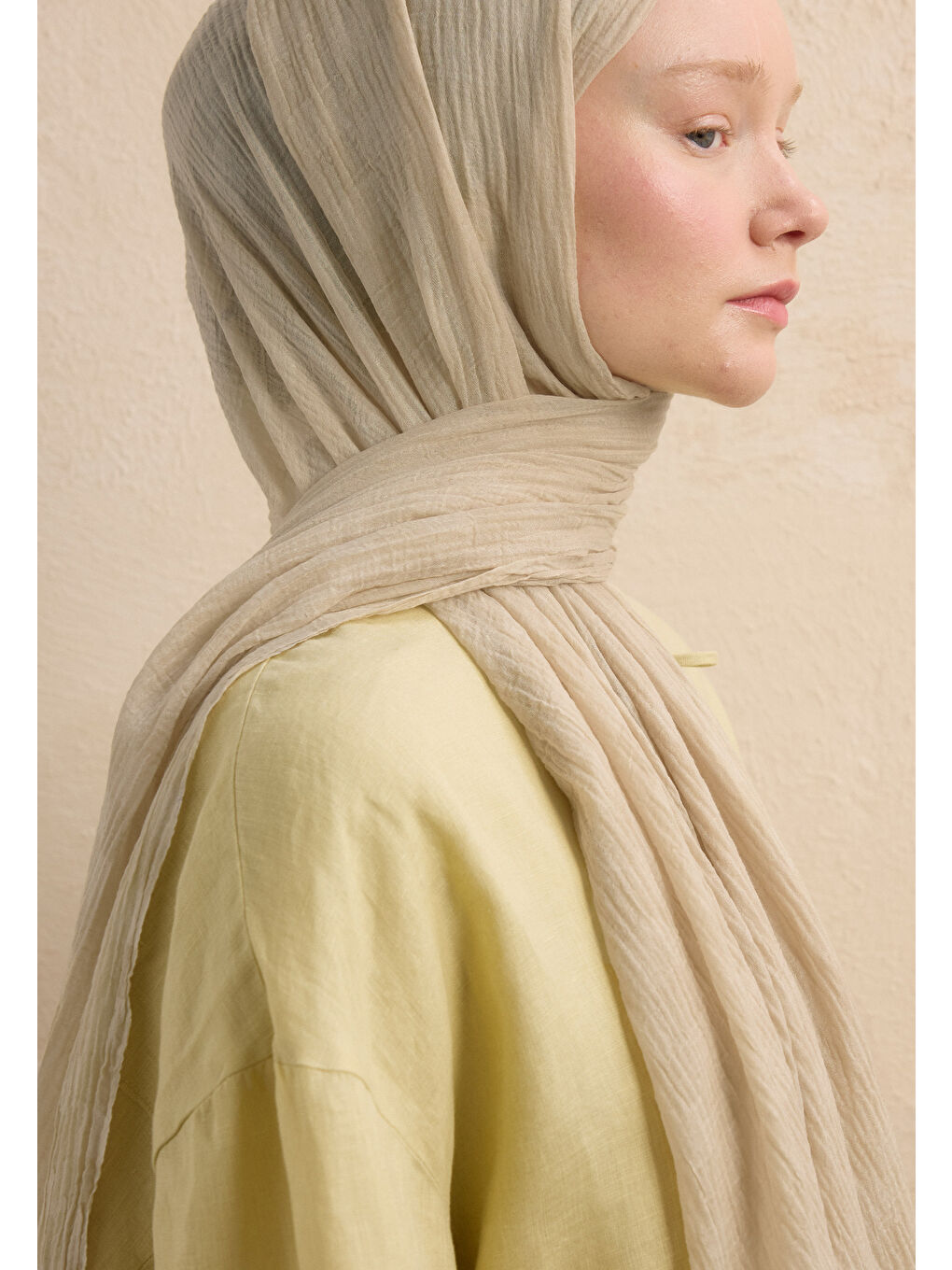 Modal Damalı Şal Naturel Bej-3