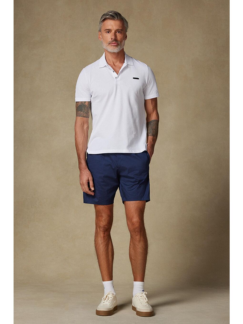 Sky Oxford Stretch Pamuk Karışımlı Comfort Fit Lacivert Erkek Düz Şort