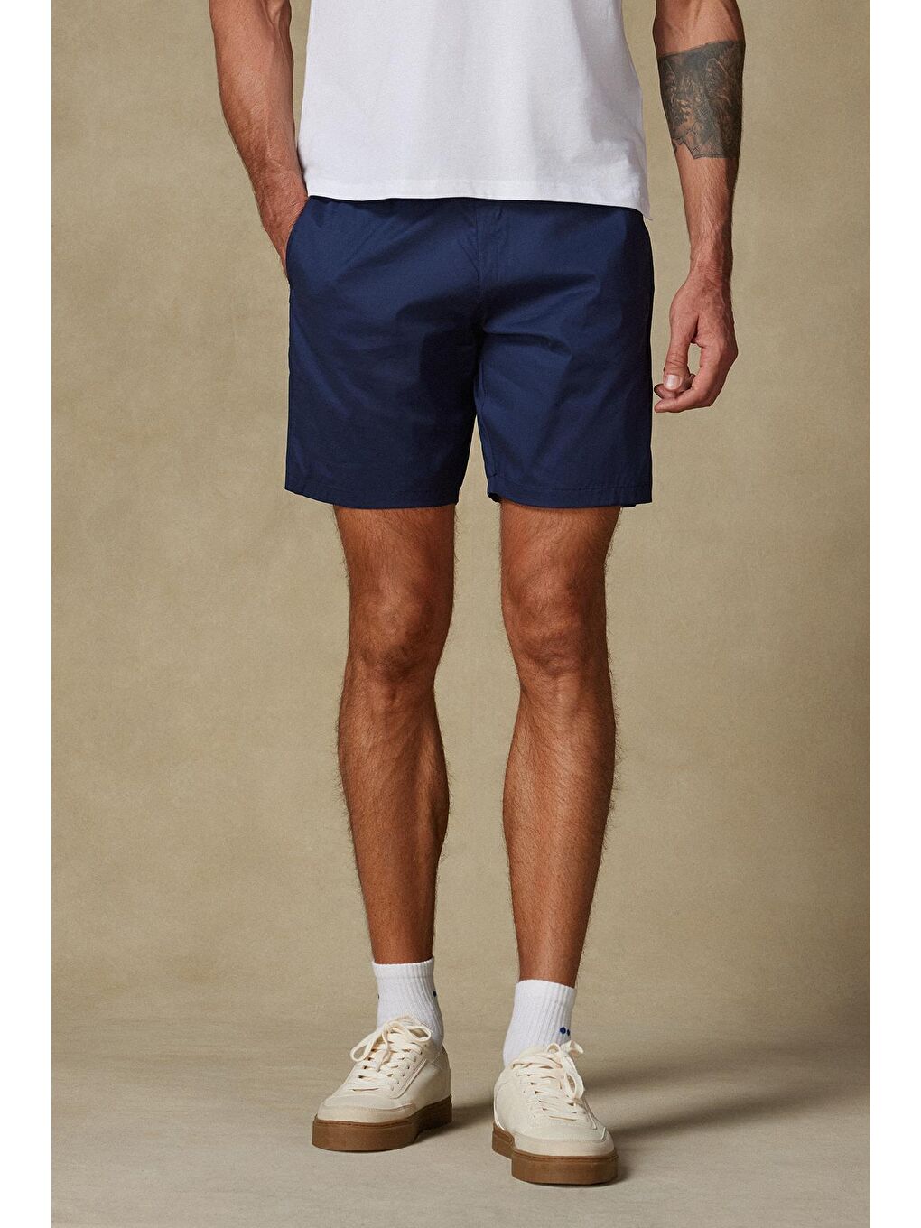 Sky Oxford Stretch Pamuk Karışımlı Comfort Fit Lacivert Erkek Düz Şort-1