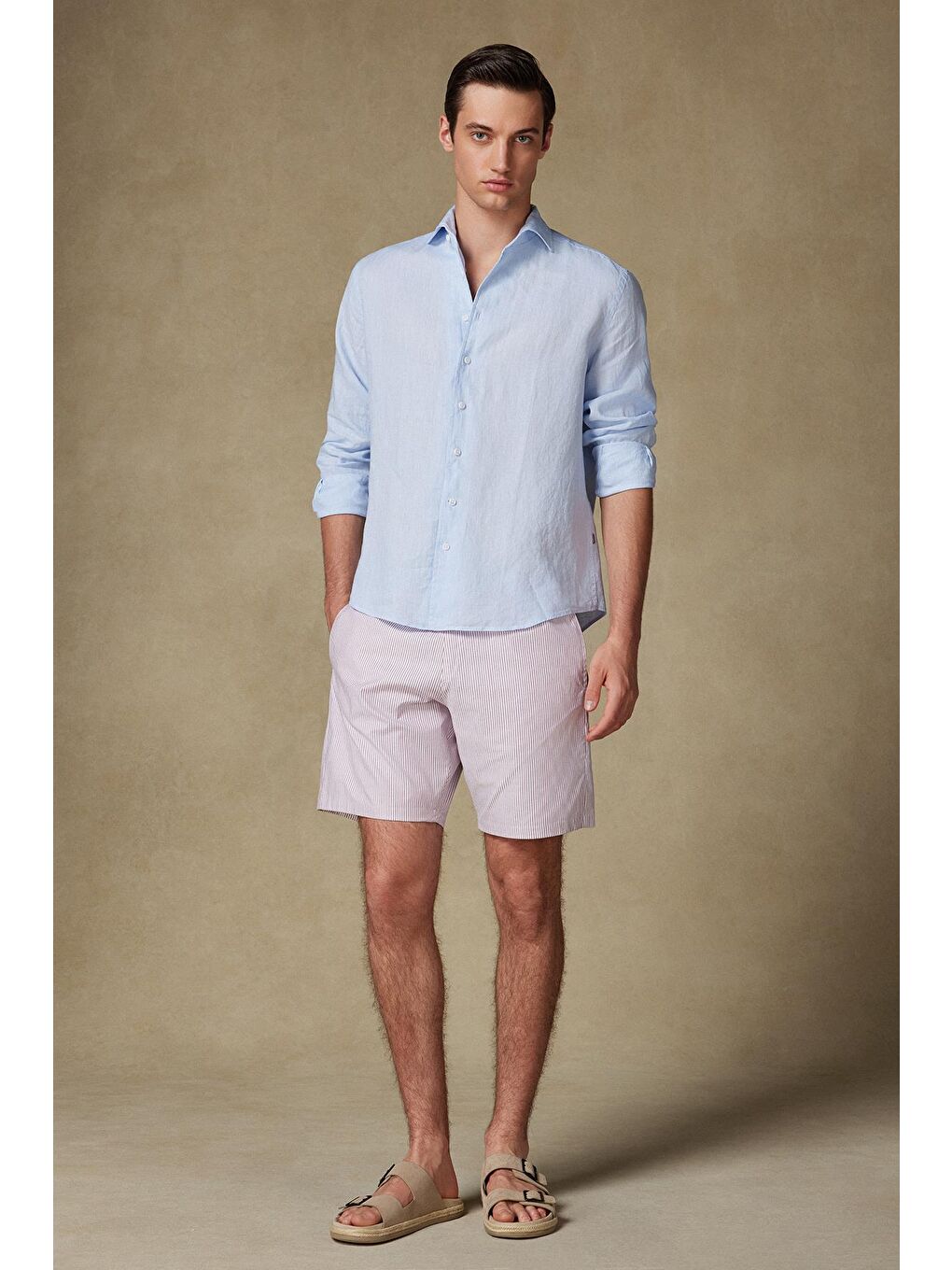 Sky Oxford Stretch Pamuk Karışımlı Comfort Fit Bordo Erkek Çizgili Şort