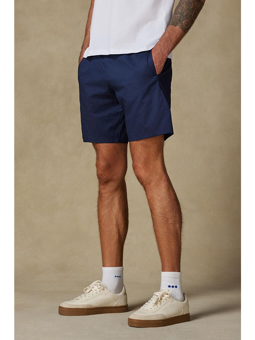 Sky Oxford Stretch Pamuk Karışımlı Comfort Fit Lacivert Erkek Düz Şort-2