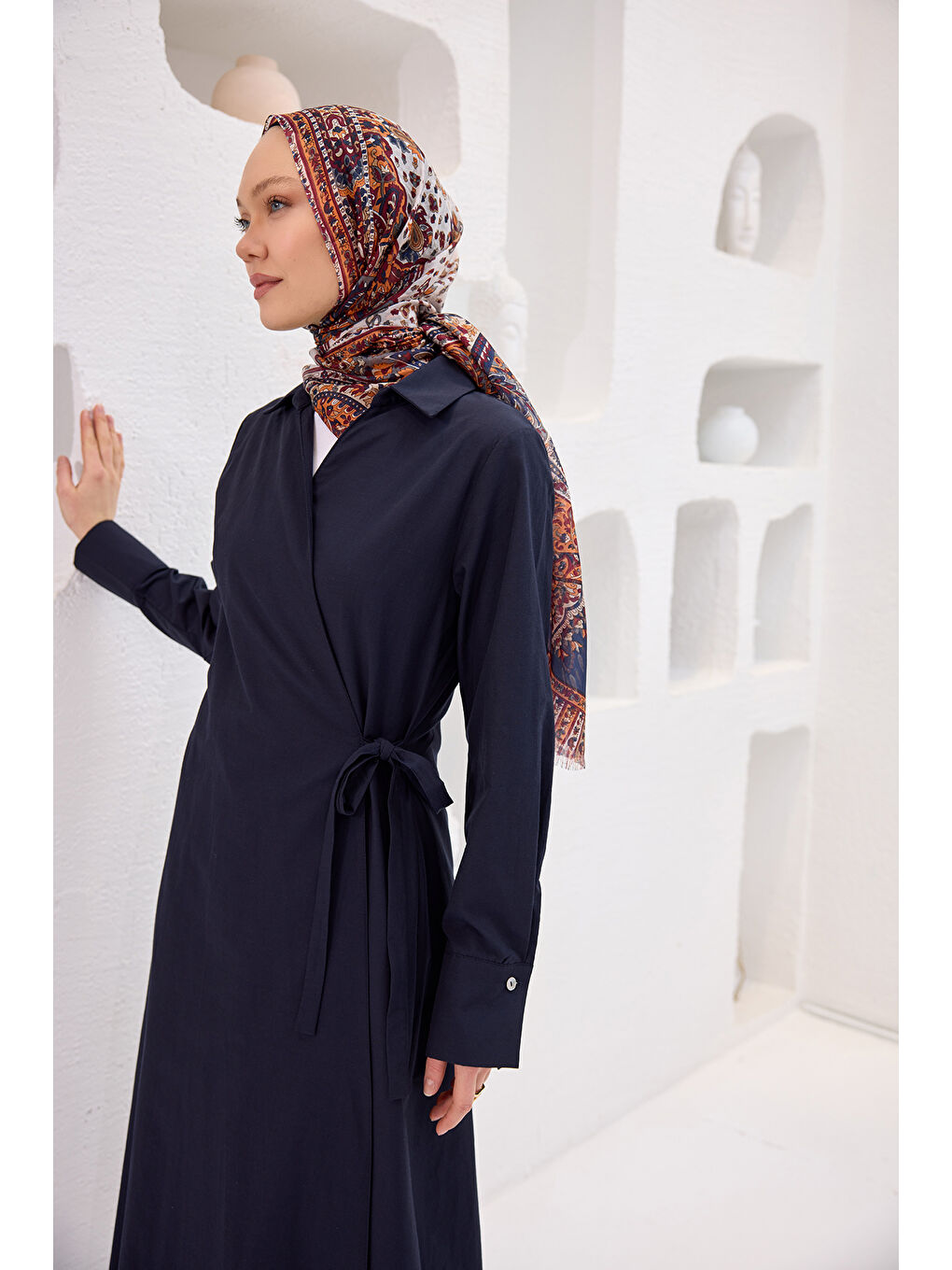 Kadın Poplin Yan Bağlamalı Elbise Lacivert-2