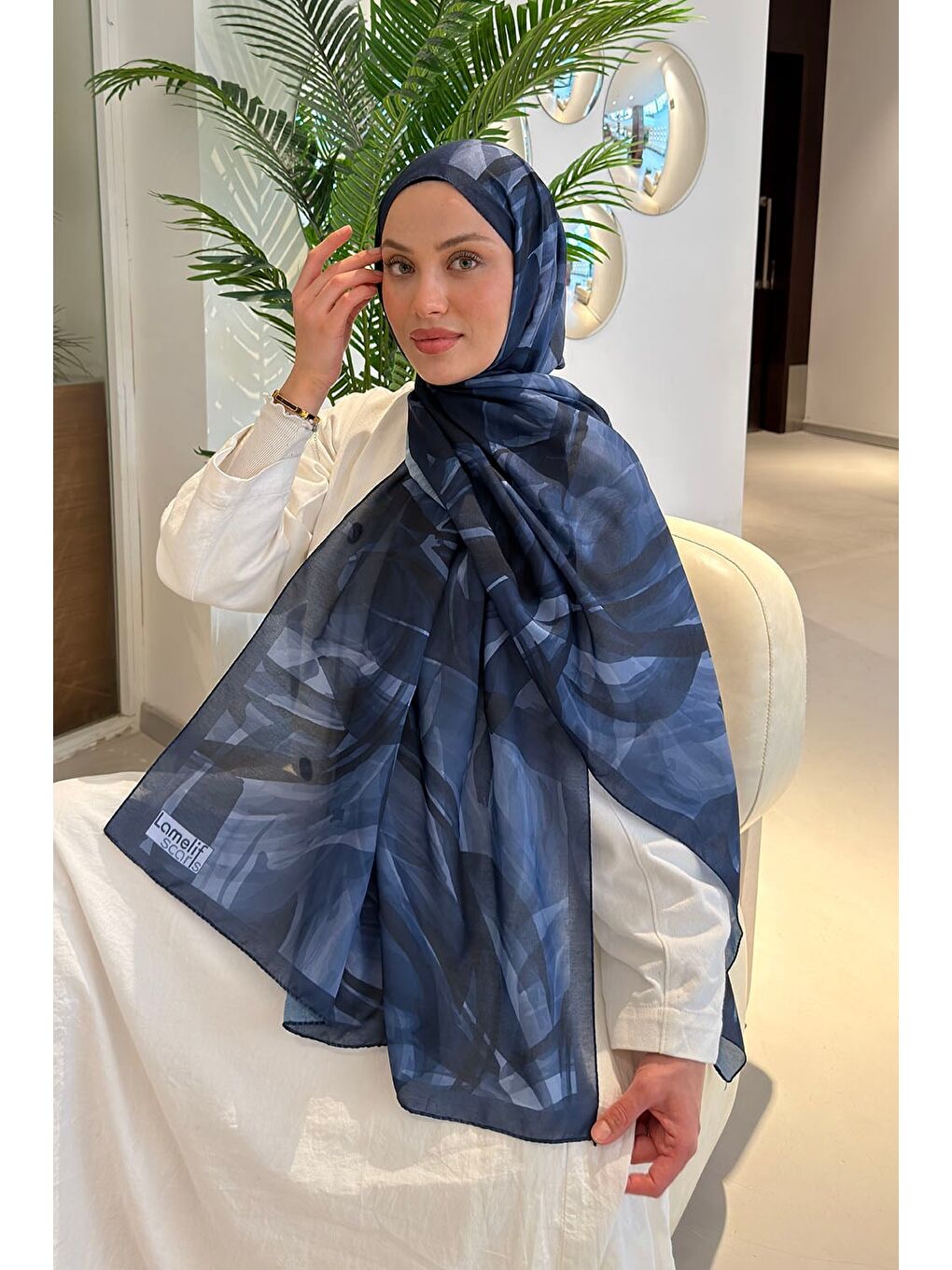 Brush Desen Soft Şal Lacivert-1