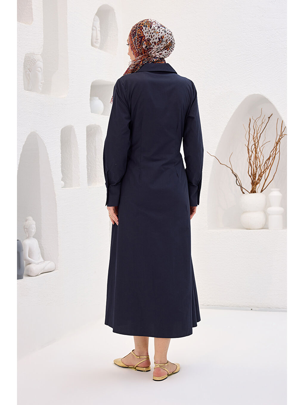 Kadın Poplin Yan Bağlamalı Elbise Lacivert-4