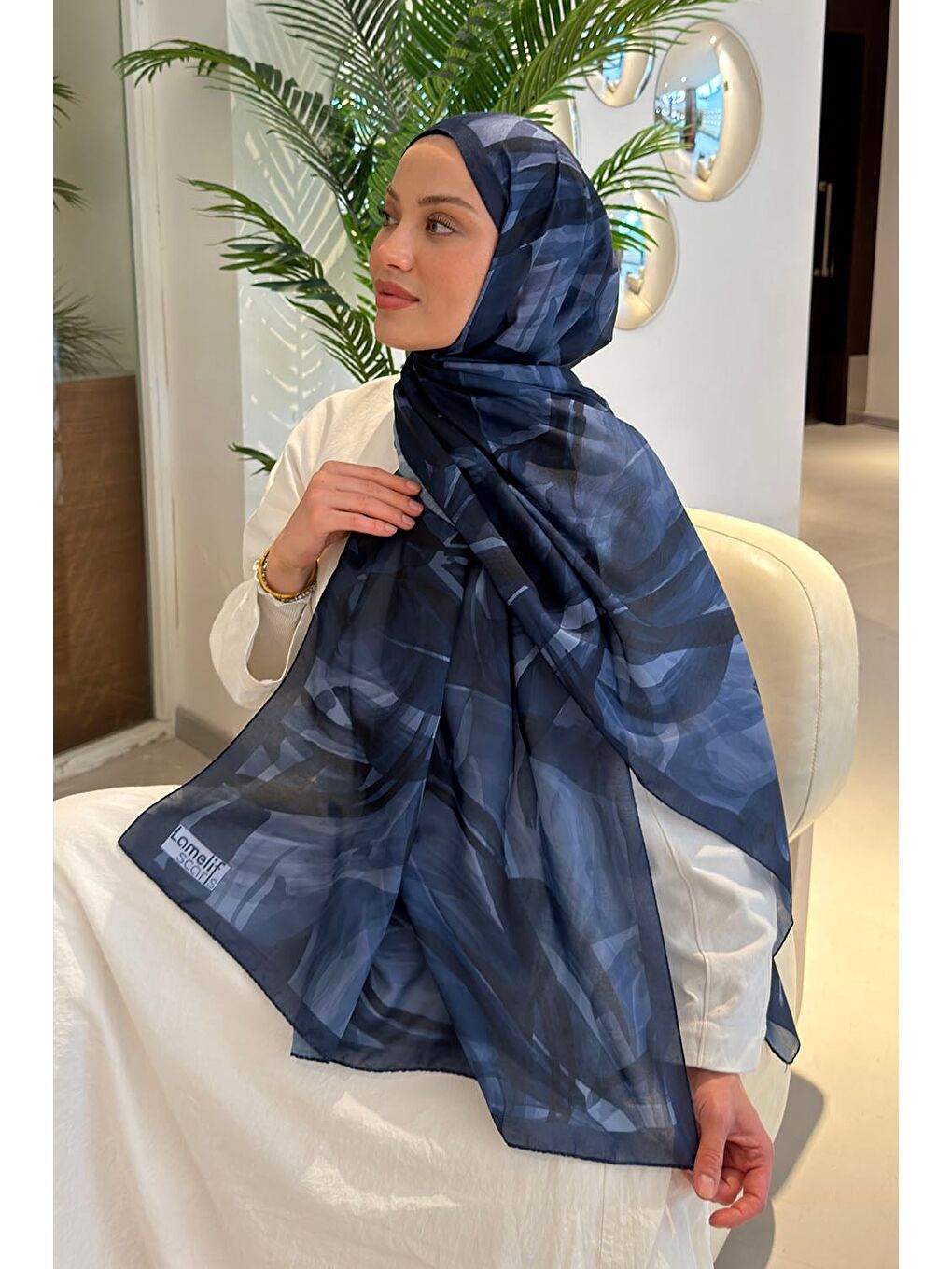 Brush Desen Soft Şal Lacivert-2