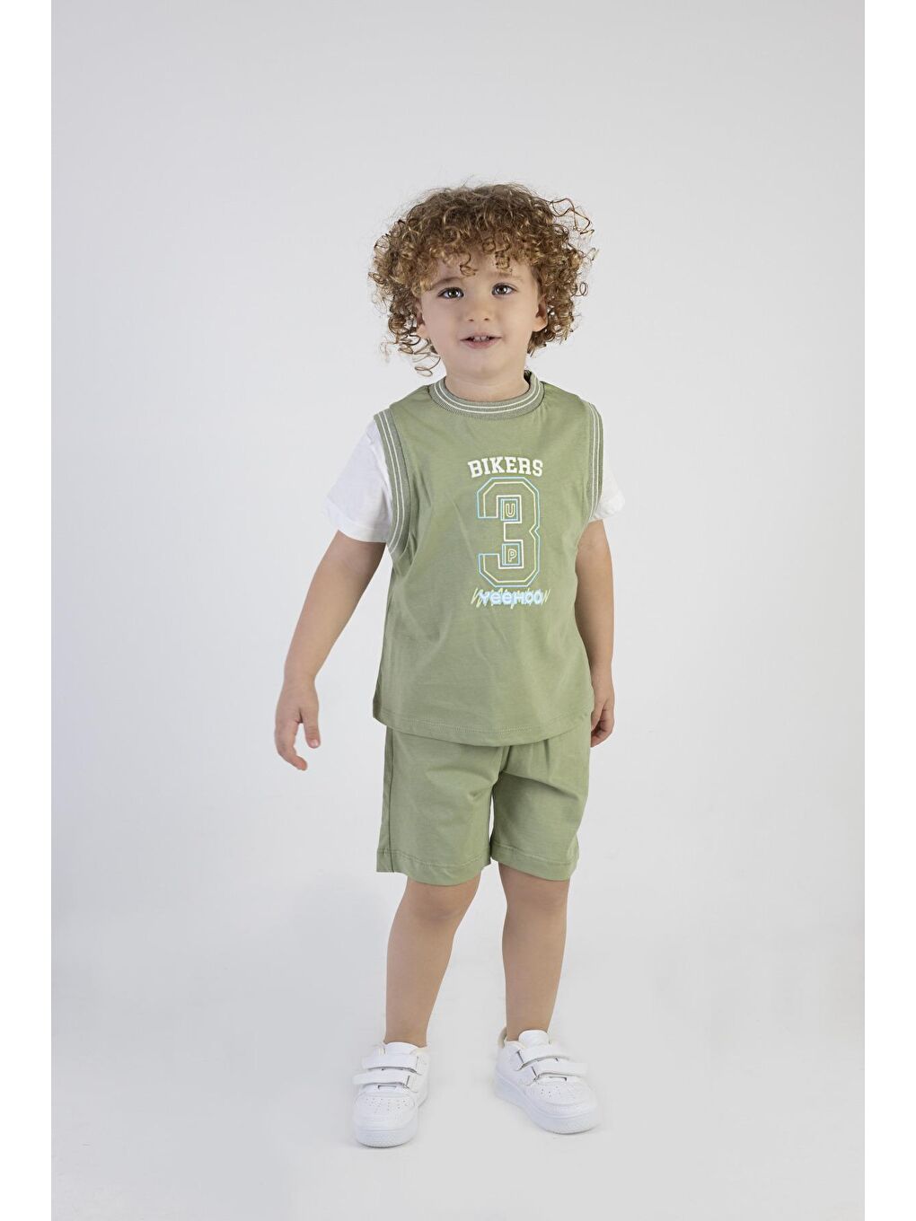 Harika Kids Yeşil Erkek Çocuk Bikers Baskılı  Kısa Kollu Şortlu Alt Üst Takım - 3