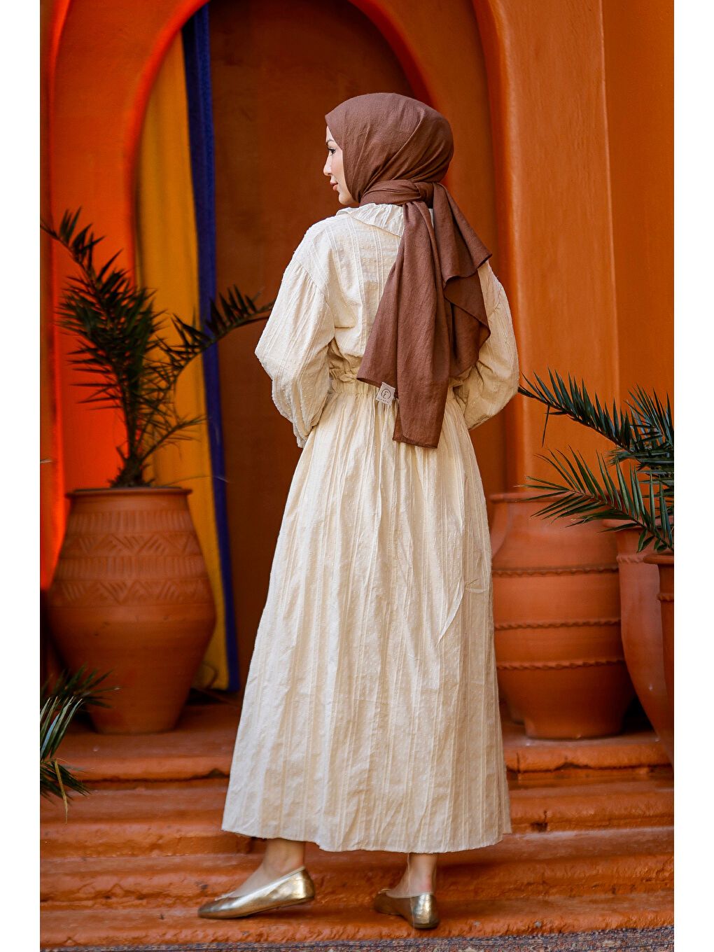 Ekru Kadın Çizgi Detay Gömlekli Takım Krem-3