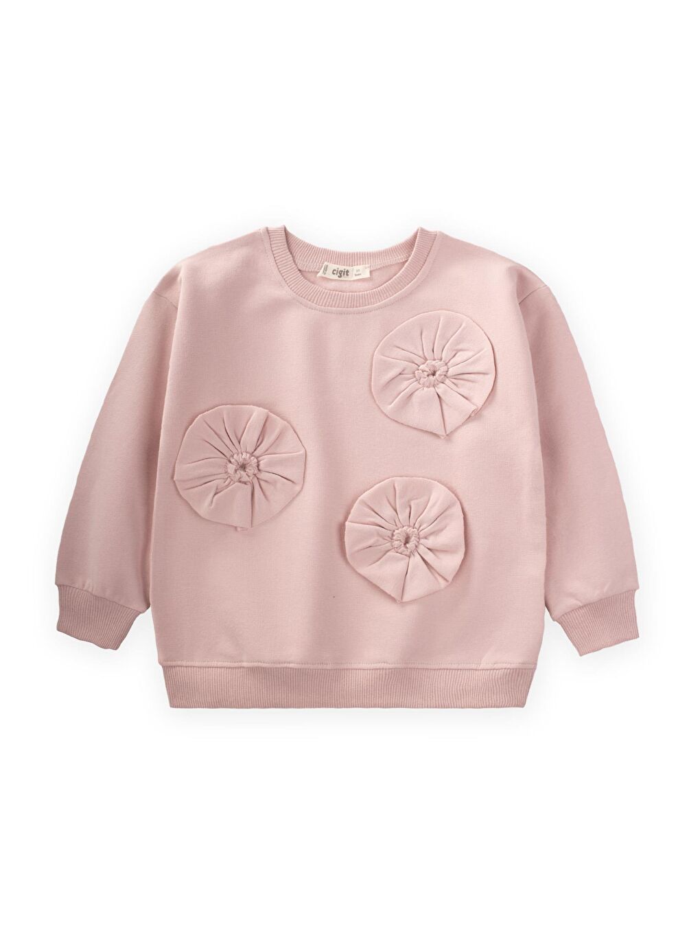 CİGİT Aplikeli Kız Sweatshirt 2-10 Yaş Pudra Pembe