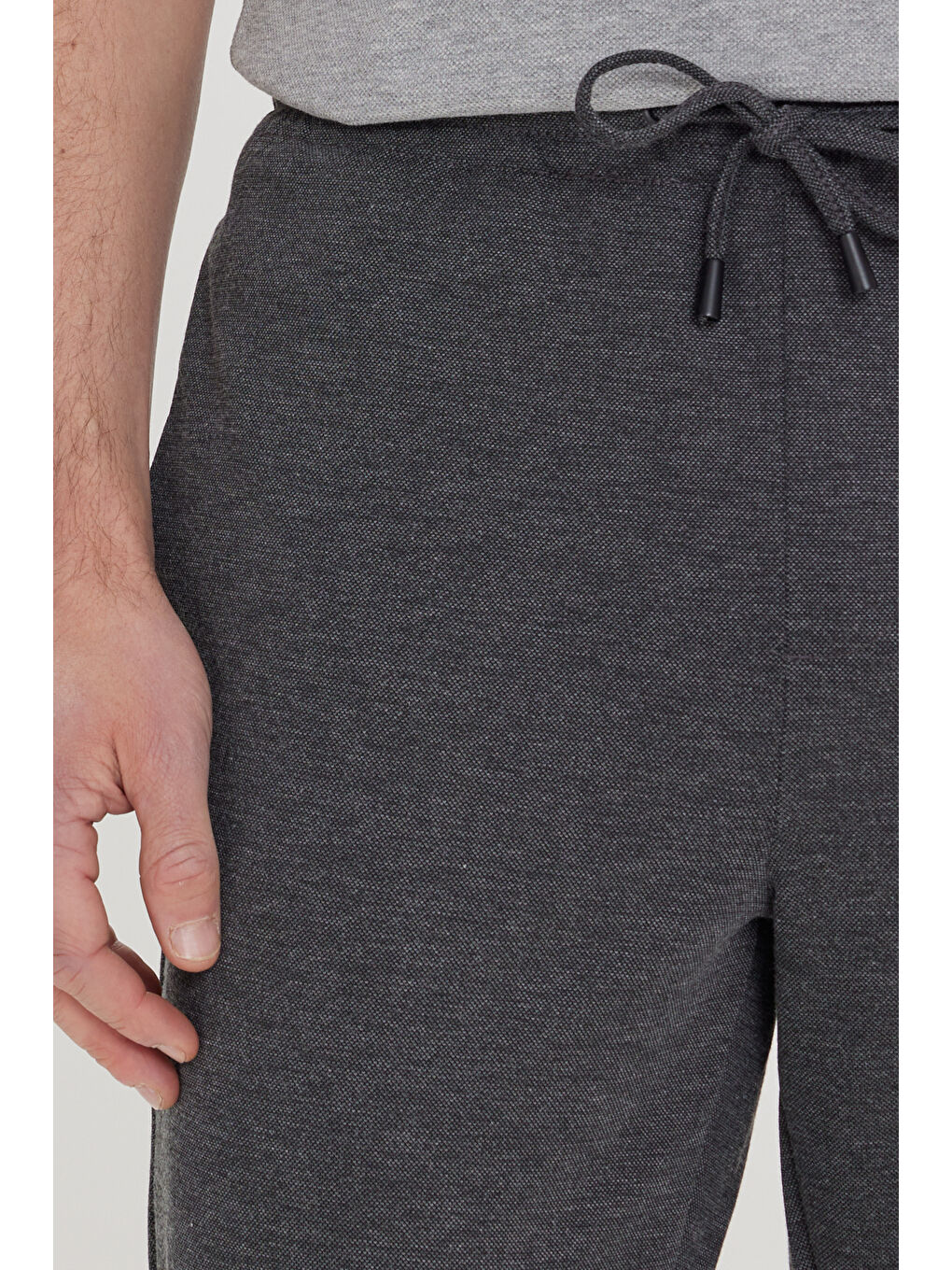 Erkek Gri Standart Fit Normal Kesim Cepli Beli Bağlamalı Rahat Örme Pantolon-3