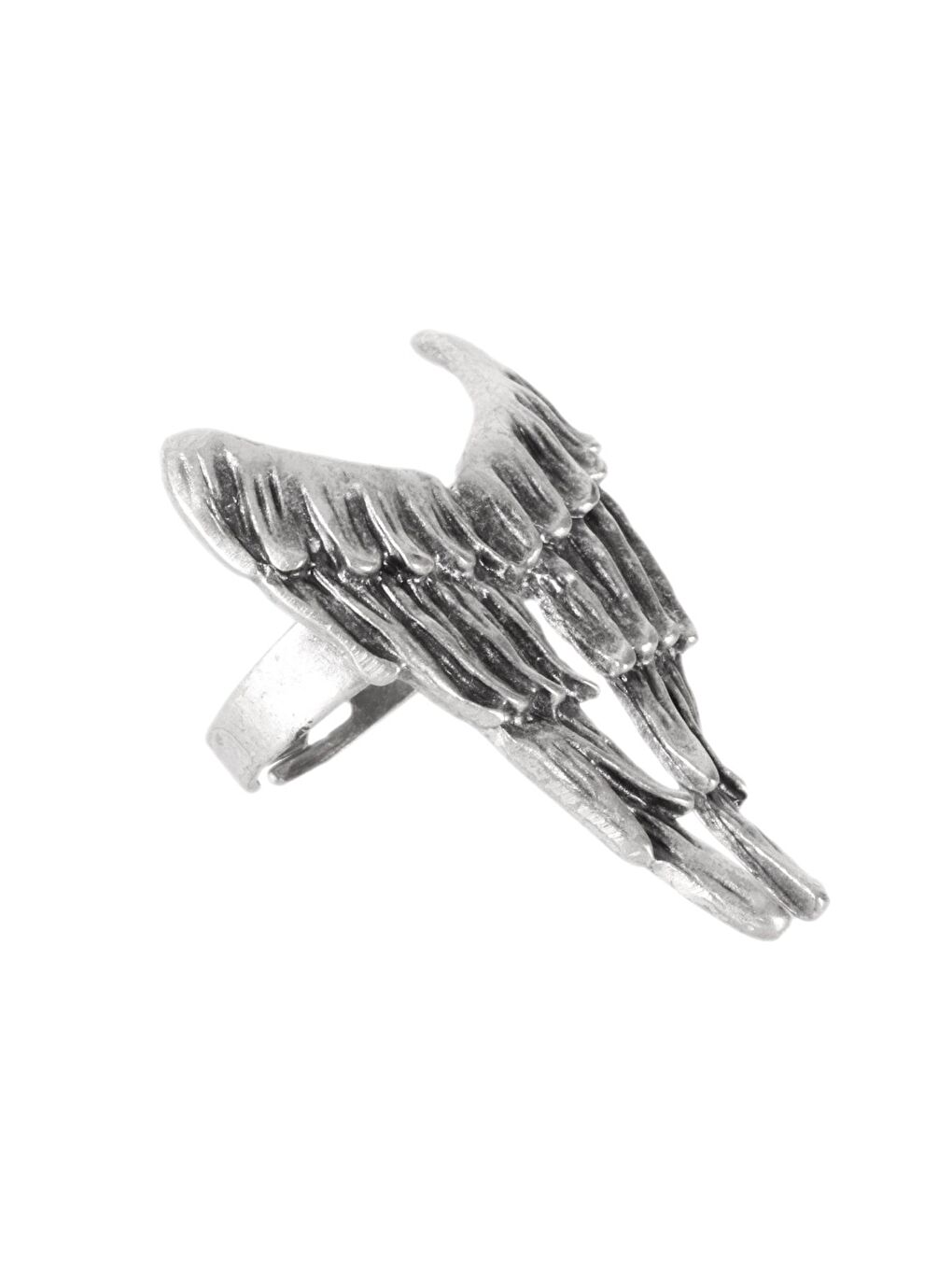 Gri Kadın Antik Gümüş Kaplama Ayarlanabilir Melek Kanadı Yüzük