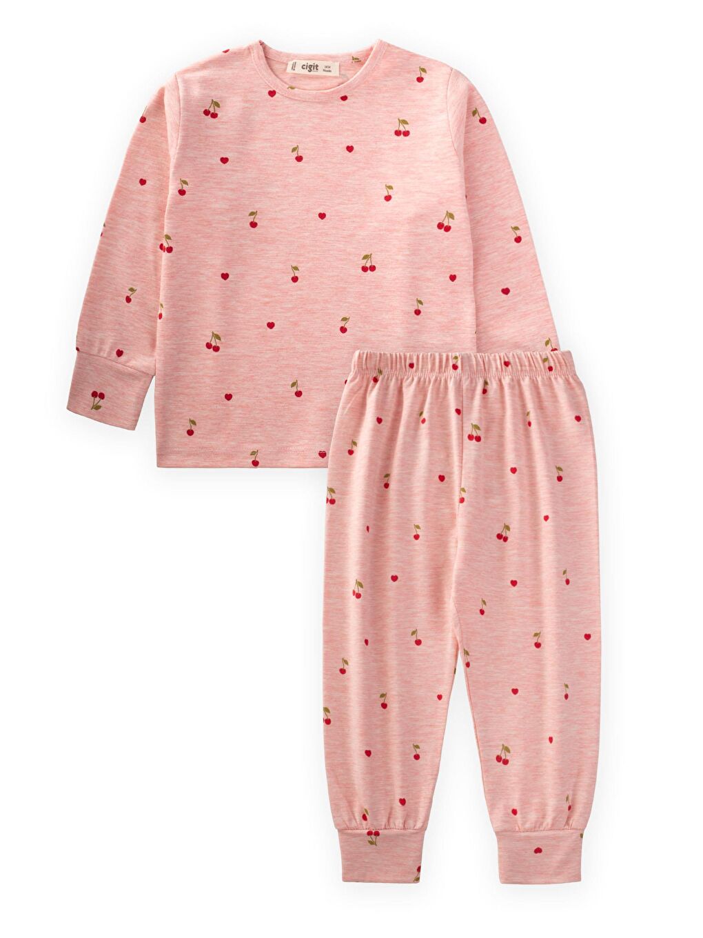 CİGİT Pembe Desenli Mevsimlik Pijama Takım 1-7 Yaş Kiraz Desen